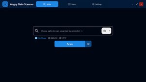 Angry Data Scanner - Main interface showing sensitive data discovery tool